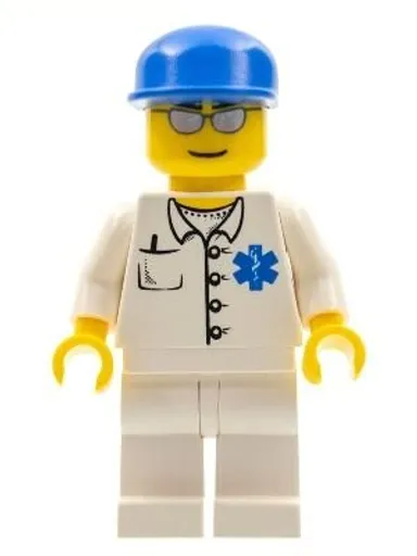 LEGO MINIFIG Doctor - EMT Star of Life Button Shirt, White Legs, Blue Cap, Silver Sunglasses [catalog ID: cty0017] [condition: N]