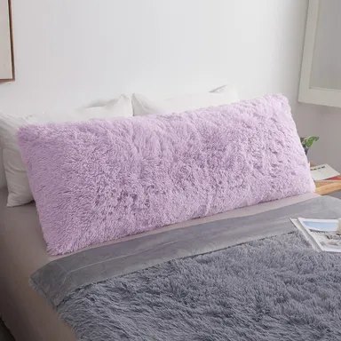 Fluffy Body Pillow Cover, 20x54 Shaggy Faux Fur Body Pillow Case Light Purple