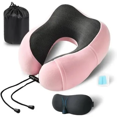 Travel Neck Pillow Memory Foam Luxury Cervical U Shape, Pink or Light Grey