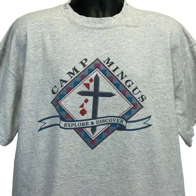 Camp Mingus Mountain Vintage T Shirt X-Large 90s Religion Christian Mens Gray