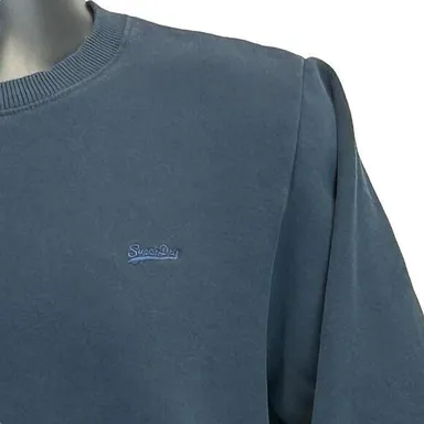 Superdry Soft Fleece Sweatshirt X-Large Crewneck Embroidered Logo Mens Navy Blue