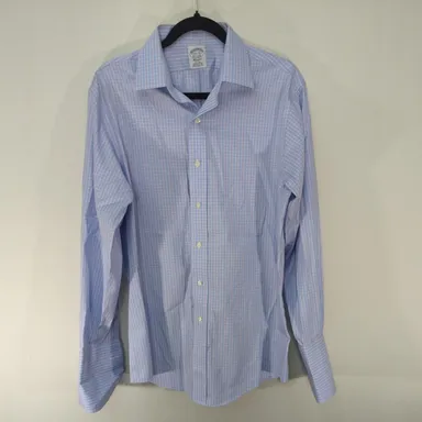 Brooks Brothers Mens Blue Plaid Classic Non Iron Supima Cotton Button Shirt 15.5