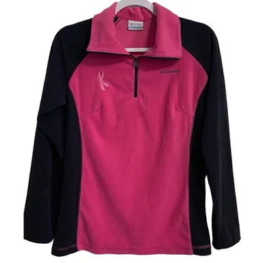 Columbia Women's Fleece Medium Pink Black Awareness Ribbon 1/4 Fleece