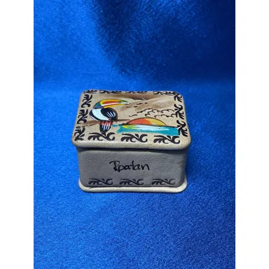 Miniature Leather Trinket Box Accented Toucan Bird Painting