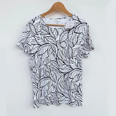 Croft & Barrow : NEW Tag Free Black & White Leafy Print T-Shirt  : XL