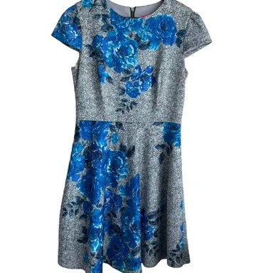 Betsey Johnson Women Dress Back Zip Sz.8 Blue Gray Artsy Floral Career Workwear