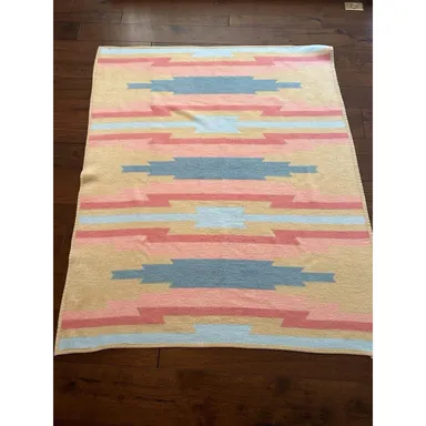 Biederlack Throw Afghan Blanket Pastel Western Aztec USA Acrylic Velour 55X67