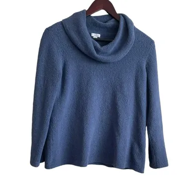 J Jill Women Cotton Sweater Cowl Neck Boil Knit Pullover S Blue Gorpcore Casual