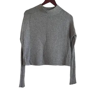 Club Monaco Women Sweater XS Gray High Neck Open Knit Wool Classic Minimalistic