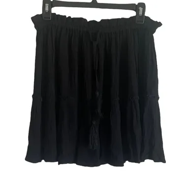 Elan Rayon Mini Skirt Women M Black Tiered Layers Beachy Resort Cruisewear