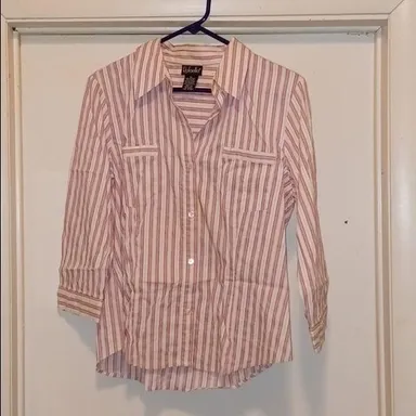 Rafaella Button Up Mid Sleeve Striped Shirt - Size 14