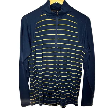 Smartwool Blue Gold Stripe Merino Wool Light Quarter Zip Sweater Men's Medium