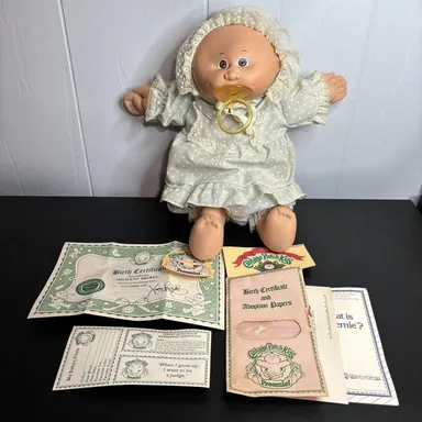 Vintage 1985 Cabbage Patch Kids Bald Brown Eyed Preemie Baby Doll With Pacifier