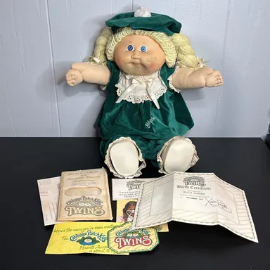 Cabbage Patch kids Twins Girl Doll Blonde Hair Blue Eyes 1985 READ