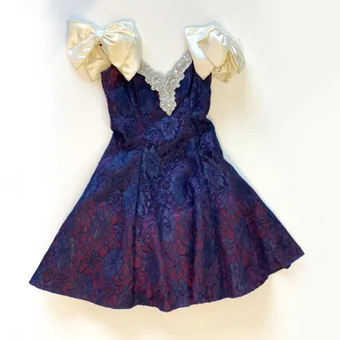 Zum Zum : VTG Lace & Taffeta Off the Shoulders Bow Sleeve Embellished Dress : S
