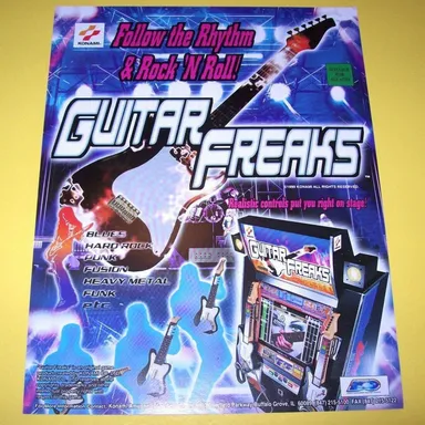 Guitar Freaks Arcade Game FLYER Original NOS 1999 Music Rock And Roll Art Sheet