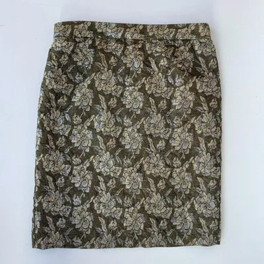 J. Crew Silk Metallic Floral Jacquard Sage Green, Gold, & Ivory Pencil Skirt : 8
