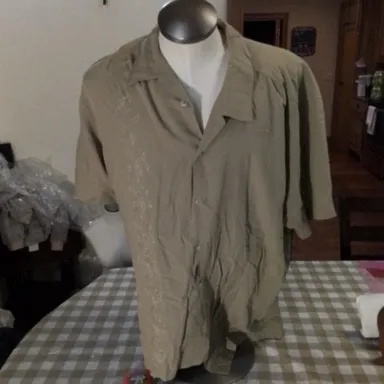 Cherokee 2XL Tan Button Down Shirt, Classic Workwear Shirt, Men's Casual Shirt