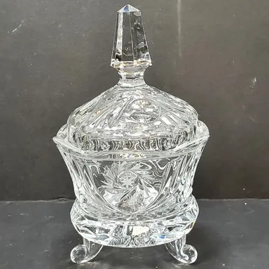 Vtg ABP Leaded Cut Crystal Lid Sugar Bowl Hobstars With Spire and Pinwheel Candy