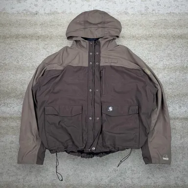 Vintage Carhartt Rain Jacket Mens 2XL Waterproof Chocolate Brown Two Tone Full Zip Hooded Y2K
