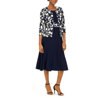 NWT Jessica Howard Navy Blue & White Floral Cardigan Size 10