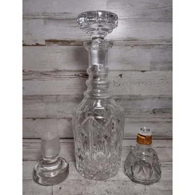 Vintage Cut Crystal Liquor Decanter with 3 Stoppers - 1 Crystal - 2 Glass