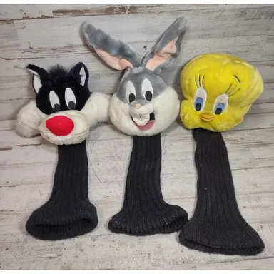 Lot of 3 Vintage Looney Tunes Golf Head Covers Bugs Bunny Sylvester Tweety Bird