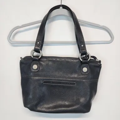 FOSSIL Hanover Black Leather Handbag Tote Double Handle Key Vtg Y2K ZB2870 Flaw