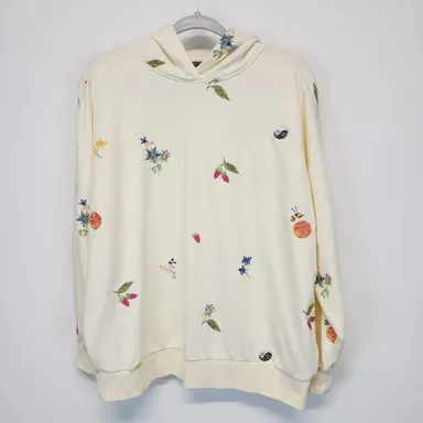 Anthro Scotch & Soda Oversized Embroidered Hoodie Womens Medium Fruit Floral