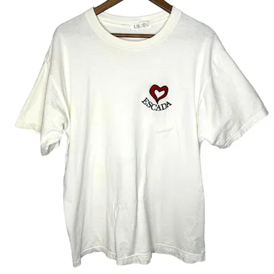 Escada Margaretha Ley Vintage White Heart Logo T-Shirt Women's Large