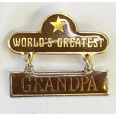 Vintage 1979 SWIG World's Greatest Grandpa Enamel Gold Tone Lapel Hat Pin