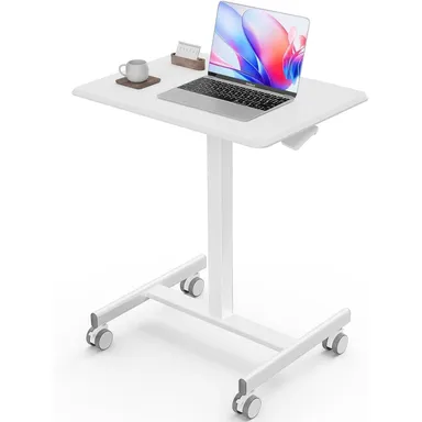 Sit Stand Desk, Rolling Laptop Desk w/ Lockable Wheels Adjustable Height, White