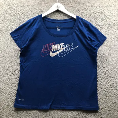Nike T-Shirt Women's Large L Short Sleeve Graphic Logo Dri-Fit Blue CK0447-438