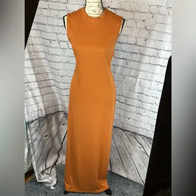 Hot Kiss Ribbed Maxi Dress - Form Fitting - Burnt Orange - Size 2x