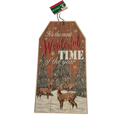 Christmas It's the most Wonderful Time Gift Tag Wall Decor Sign 7” X 14” Holiday