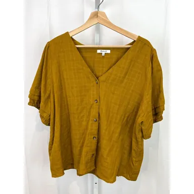 MADEWELL Pembroke Top in Mahan Plaid NB494 Cotton Bronzed Lichen Green Size XXL
