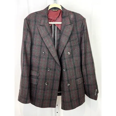 SARTORIA MARCONI Italy Double Breasted Plaid Blazer Jacket Red Gray IT Size 52
