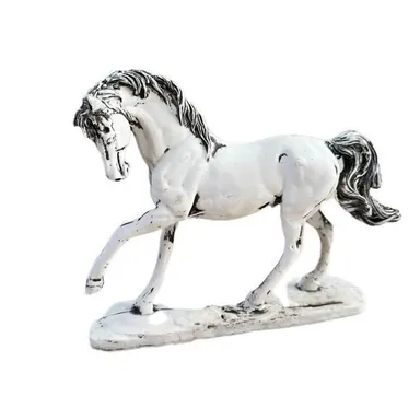 Vintage Resin Black and White Prancing Pony Horse 8 Inch Statue