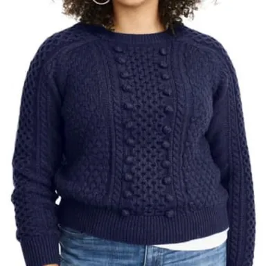 J. Crew Popcorn Cable Knit Sweater Bobble Navy S