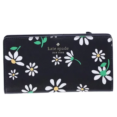 NEW Kate Spade Dana Daisies Large Slim Bifold Wallet Black KG678 $179