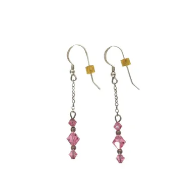 Swarovski Pink Crystals Beaded Dangle Drop Earrings Sterling Silver 925 Hook