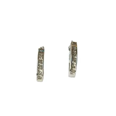 Paved CZ Cubic Zirconia Classic Signed Hoop Earrings Sterling Silver 925 