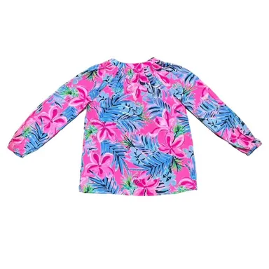 Lilly Pulitzer 100% Silk Top Women's Medium Pink Blue Floral Blouse