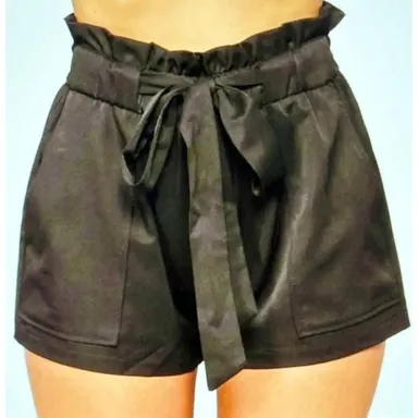 Shinestar Tie Waist Shorts - Black - size L
