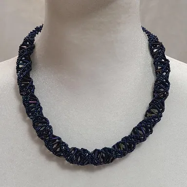 Double Helix Iridescent Seed Bead Necklace
