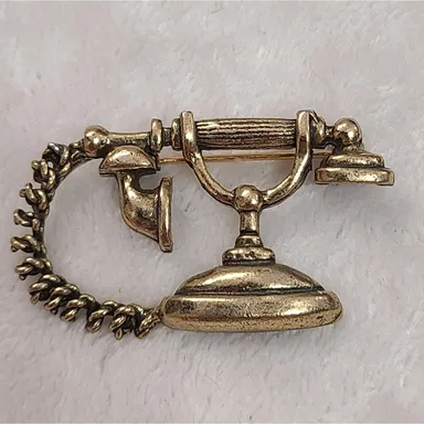Vintage Zentall Gold Tone Telephone Brooch