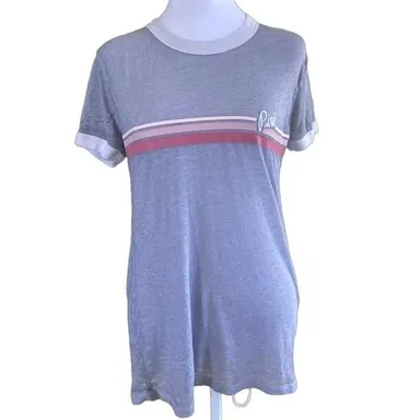 Victoria's Secret PINK Gray White Striped T-Shirt Size XS