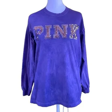 Victoria's Secret PINK Purple Sequin Logo Long Sleeve T-Shirt - Size XS