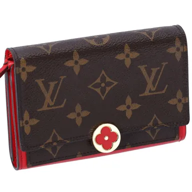Louis Vuitton Flore Compact Monogram Bifold Wallet M64587 Coquelicot Brown Red