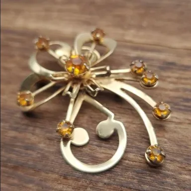 Amber blossom‎ floral lace gold filled brooch B229